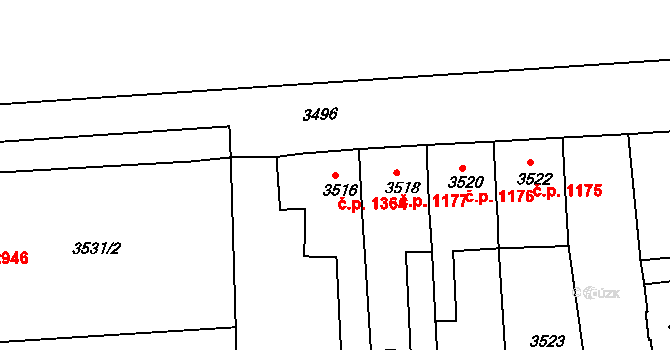 Česká Lípa 1364 na parcele st. 3516 v KÚ Česká Lípa, Katastrální mapa