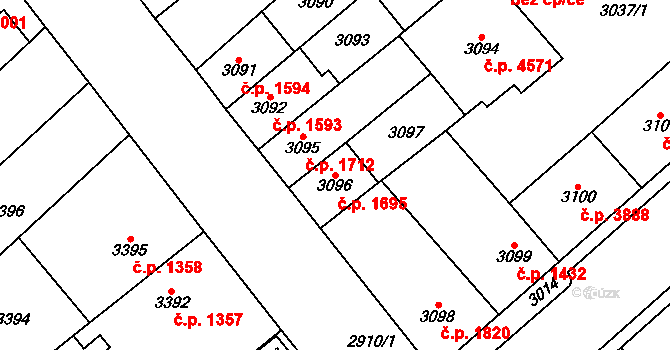 Chomutov 1695 na parcele st. 3096 v KÚ Chomutov I, Katastrální mapa