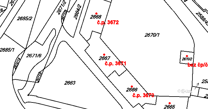 Chomutov 3671 na parcele st. 2667 v KÚ Chomutov I, Katastrální mapa