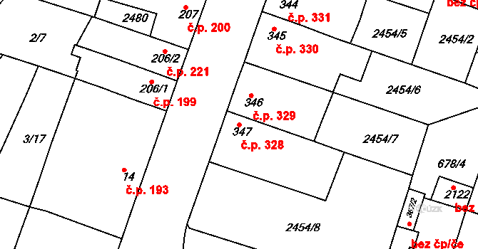 Rosice 328 na parcele st. 347 v KÚ Rosice u Brna, Katastrální mapa