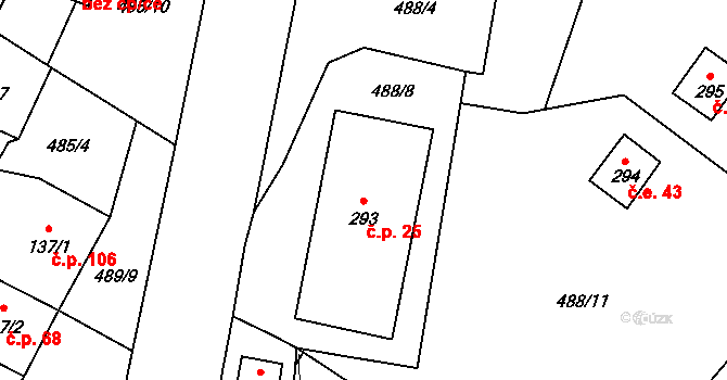 Koloděje nad Lužnicí 25, Týn nad Vltavou na parcele st. 293 v KÚ Koloděje nad Lužnicí, Katastrální mapa