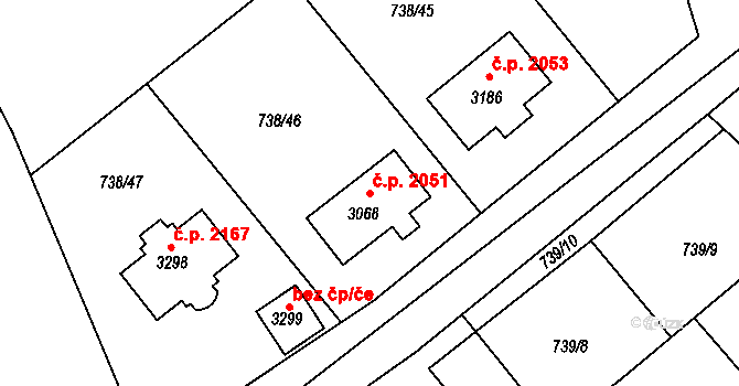 Říčany 2051 na parcele st. 3068 v KÚ Říčany u Prahy, Katastrální mapa