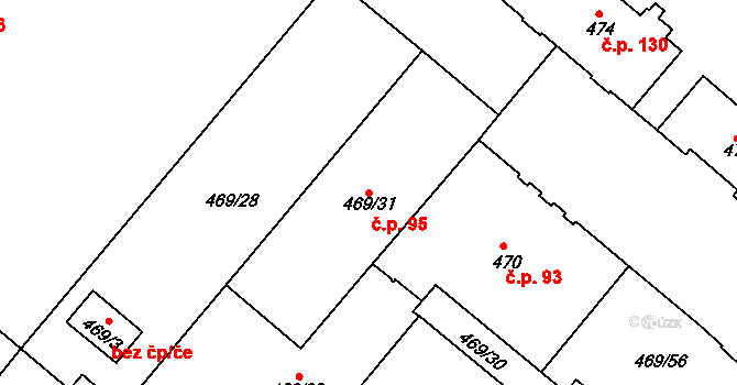 Svatava 95 na parcele st. 469/31 v KÚ Svatava, Katastrální mapa