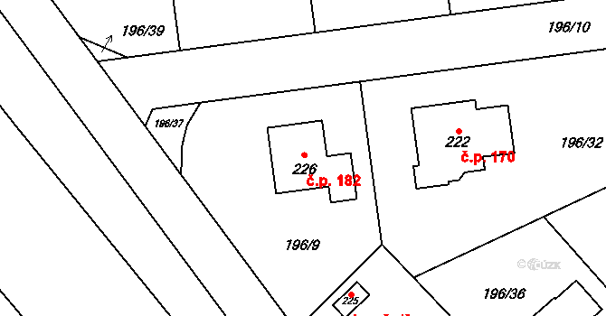 Choťánky 182 na parcele st. 226 v KÚ Choťánky, Katastrální mapa