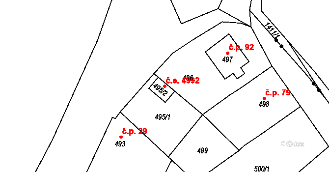 Koštov 4992, Trmice na parcele st. 495/2 v KÚ Koštov, Katastrální mapa