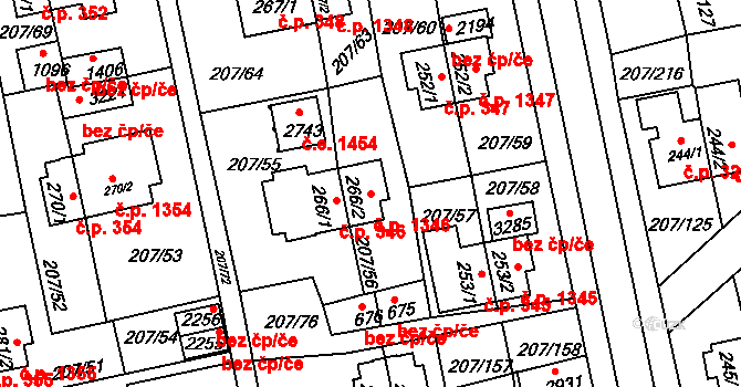 Sezimovo Ústí 1346 na parcele st. 266/2 v KÚ Sezimovo Ústí, Katastrální mapa