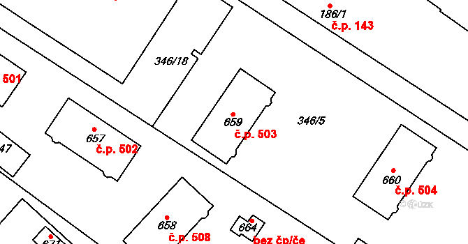 Cerhenice 503 na parcele st. 659 v KÚ Cerhenice, Katastrální mapa