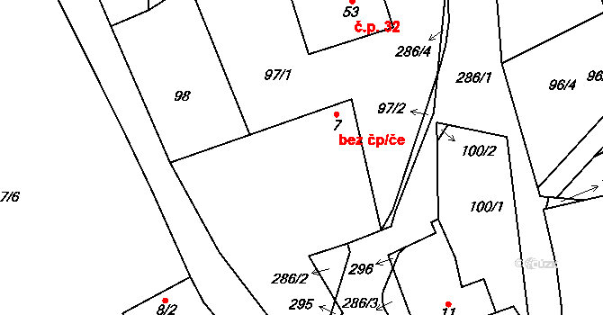 Podolí 34, Borač na parcele st. 7 v KÚ Podolí u Borače, Katastrální mapa