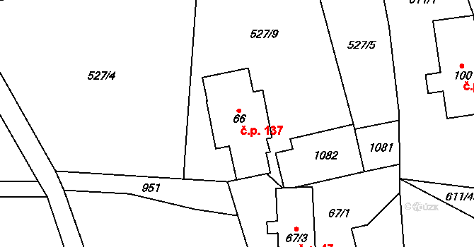 Valšov 137 na parcele st. 66 v KÚ Valšov, Katastrální mapa