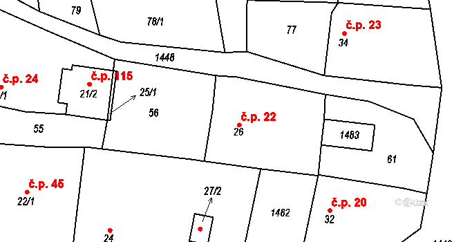 Chotýšany 22 na parcele st. 26 v KÚ Chotýšany, Katastrální mapa