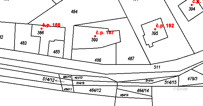 Černý Vůl 181, Statenice na parcele st. 486 v KÚ Statenice, Katastrální mapa