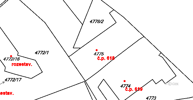 Velké Meziříčí 618 na parcele st. 4775 v KÚ Velké Meziříčí, Katastrální mapa