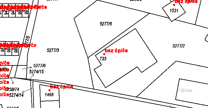 Kralovice 41523067 na parcele st. 733 v KÚ Kralovice u Rakovníka, Katastrální mapa