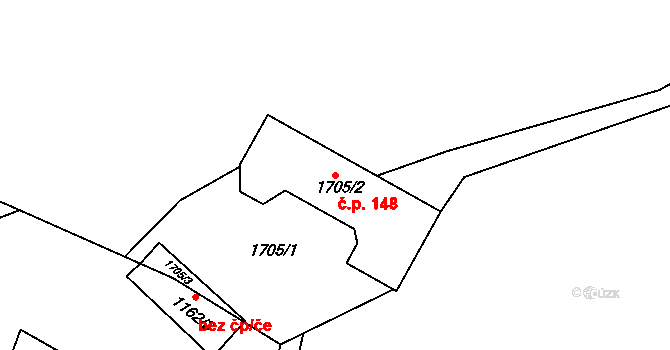 Želechovice nad Dřevnicí 148 na parcele st. 1705/2 v KÚ Želechovice nad Dřevnicí, Katastrální mapa