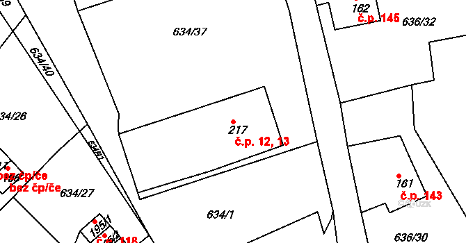 Martiněves 12,13, Jílové na parcele st. 217 v KÚ Martiněves u Děčína, Katastrální mapa