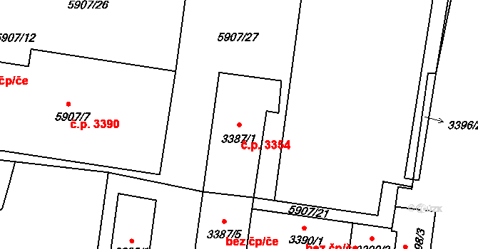 Česká Lípa 3354 na parcele st. 3387/1 v KÚ Česká Lípa, Katastrální mapa