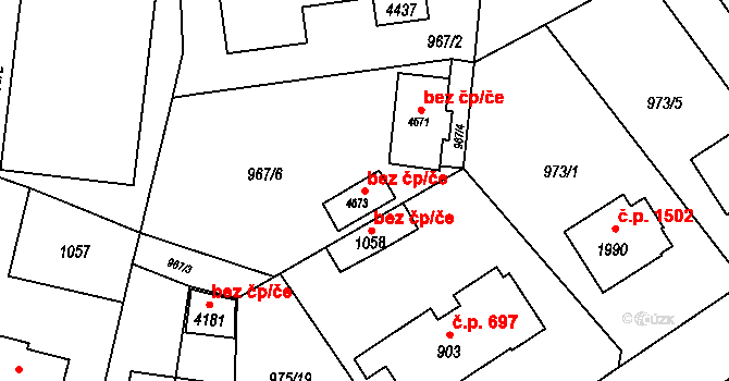 Rožnov pod Radhoštěm 48698067 na parcele st. 4673 v KÚ Rožnov pod Radhoštěm, Katastrální mapa