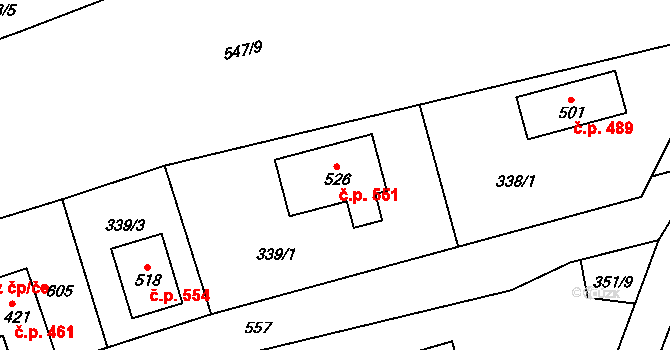 Lubina 551, Kopřivnice na parcele st. 526 v KÚ Drnholec nad Lubinou, Katastrální mapa