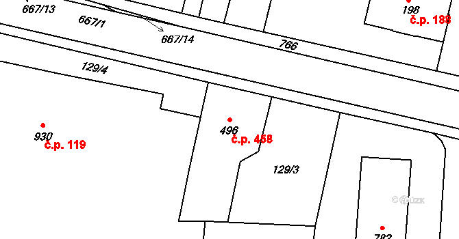 Slatiňany 458 na parcele st. 496 v KÚ Slatiňany, Katastrální mapa
