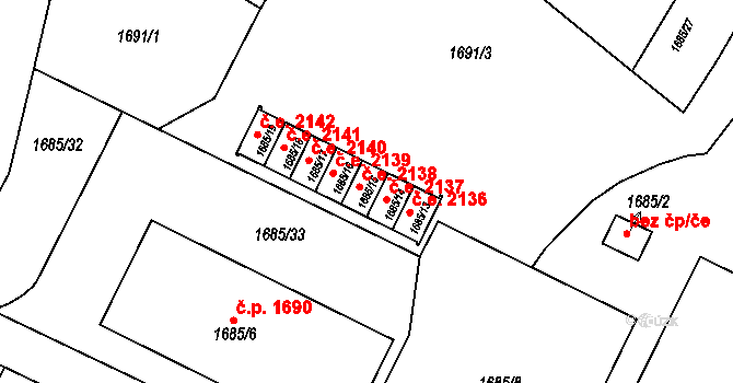 Český Těšín 2138 na parcele st. 1685/15 v KÚ Český Těšín, Katastrální mapa