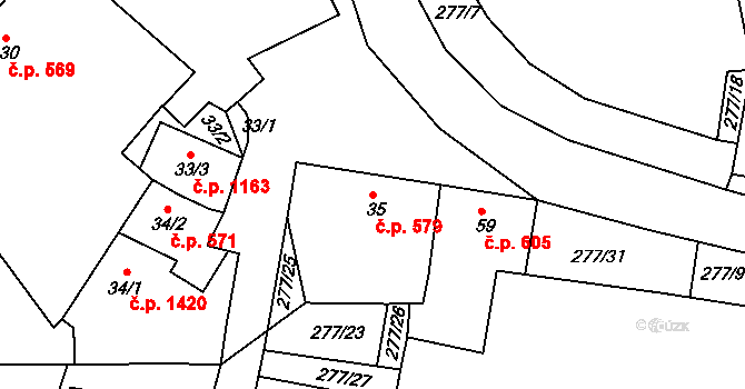 Rudná 579 na parcele st. 35 v KÚ Hořelice, Katastrální mapa