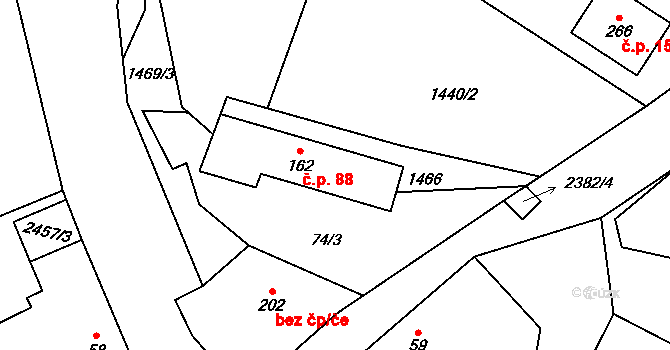 Malý Bor 88 na parcele st. 162 v KÚ Malý Bor, Katastrální mapa