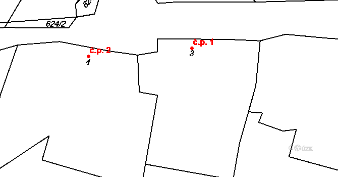 Chmelná 1, Sušice na parcele st. 3 v KÚ Velká Chmelná, Katastrální mapa