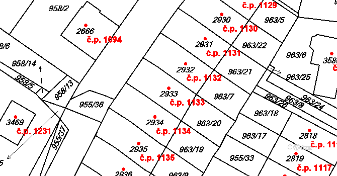 Sušice II 1133, Sušice na parcele st. 2933 v KÚ Sušice nad Otavou, Katastrální mapa