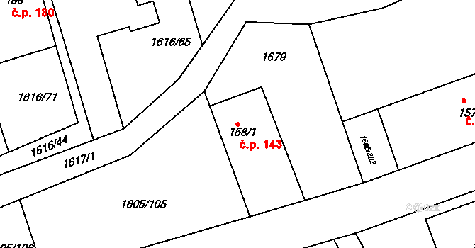 Horní Roveň 143, Dolní Roveň na parcele st. 158/1 v KÚ Horní Roveň, Katastrální mapa