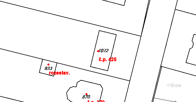 Novosedly 425 na parcele st. 1072 v KÚ Novosedly na Moravě, Katastrální mapa