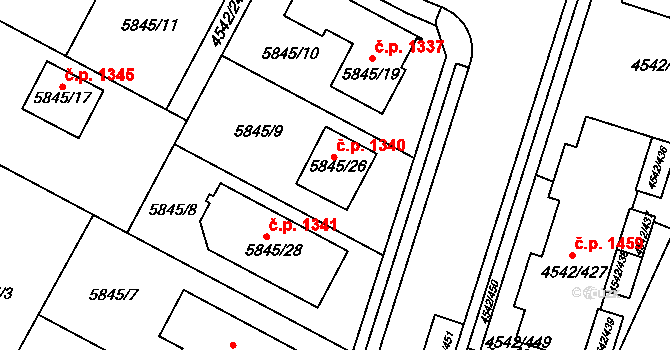 Hustopeče 1340 na parcele st. 5845/26 v KÚ Hustopeče u Brna, Katastrální mapa