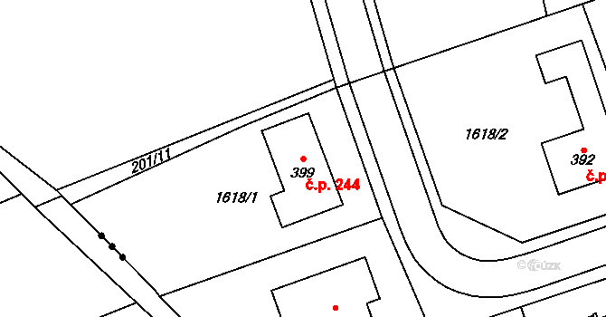 Hrabová 244 na parcele st. 399 v KÚ Hrabová u Dubicka, Katastrální mapa