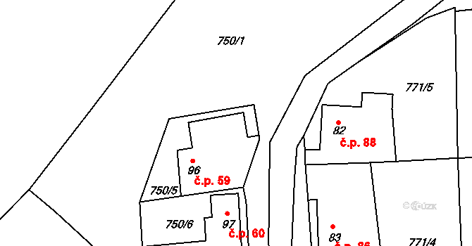 Světlický Dvůr 59, Humpolec na parcele st. 96 v KÚ Světlice, Katastrální mapa