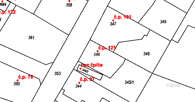 Senec 121, Zruč-Senec na parcele st. 346 v KÚ Senec u Plzně, Katastrální mapa