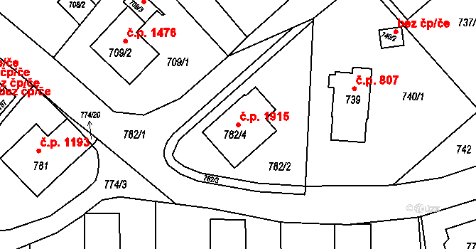 Jirkov 1915 na parcele st. 782/4 v KÚ Jirkov, Katastrální mapa