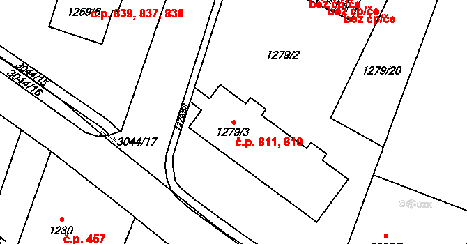 Dobruška 810,811 na parcele st. 1279/3 v KÚ Dobruška, Katastrální mapa