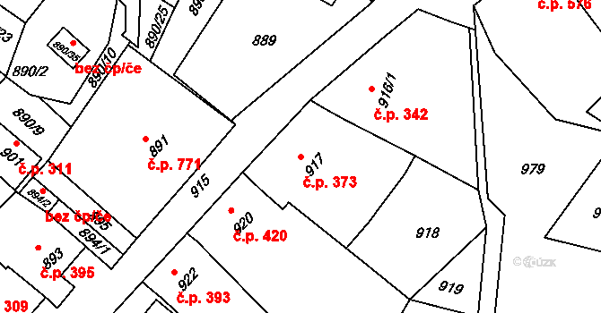 Klobouky u Brna 373 na parcele st. 917 v KÚ Klobouky u Brna, Katastrální mapa