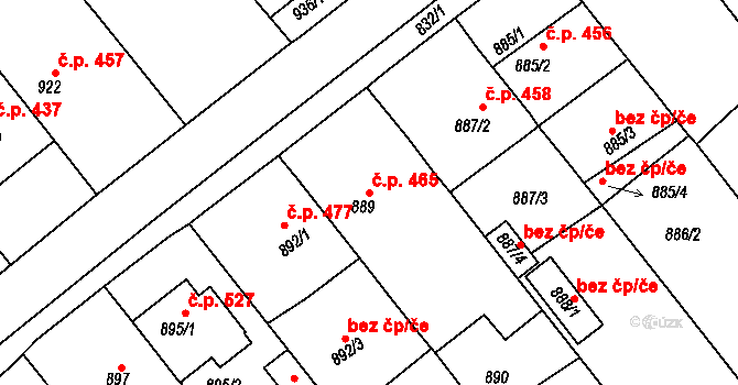 Šitbořice 465 na parcele st. 889 v KÚ Šitbořice, Katastrální mapa