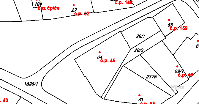 Dobrotice 45, Holešov na parcele st. 64 v KÚ Dobrotice, Katastrální mapa