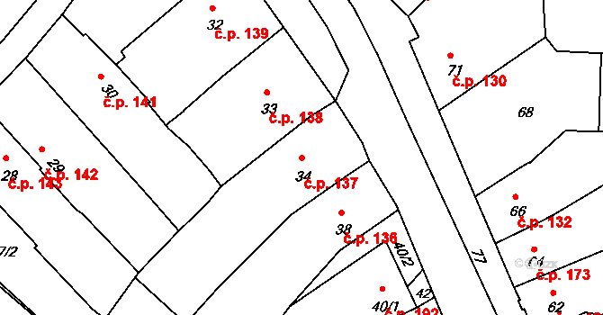 Postoupky 137, Kroměříž na parcele st. 34 v KÚ Miňůvky, Katastrální mapa