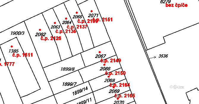 Kroměříž 2149 na parcele st. 2067 v KÚ Kroměříž, Katastrální mapa