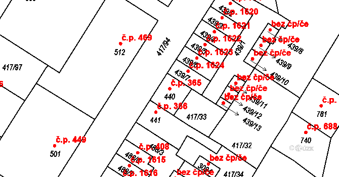 Bystřice pod Hostýnem 365 na parcele st. 440 v KÚ Bystřice pod Hostýnem, Katastrální mapa
