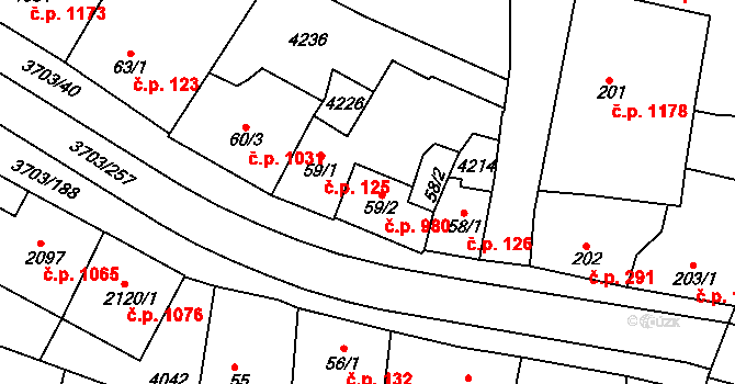 Dobřany 980 na parcele st. 59/2 v KÚ Dobřany, Katastrální mapa