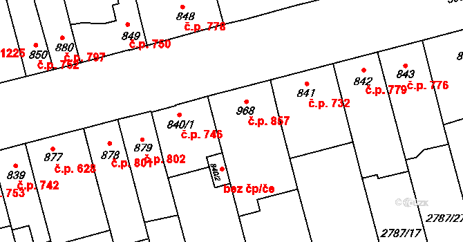 Lipník nad Bečvou I-Město 857, Lipník nad Bečvou na parcele st. 968 v KÚ Lipník nad Bečvou, Katastrální mapa