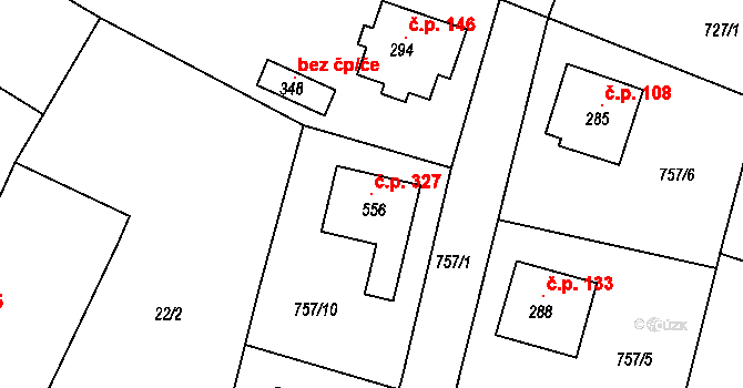 Ejpovice 327 na parcele st. 556 v KÚ Ejpovice, Katastrální mapa