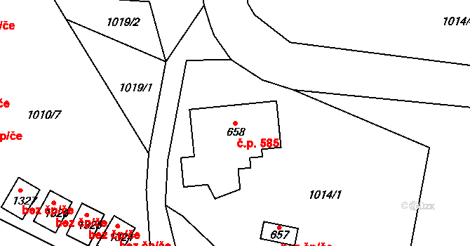 Kořenov 585 na parcele st. 658 v KÚ Polubný, Katastrální mapa