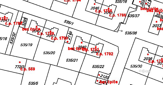 Nymburk 1791 na parcele st. 2040 v KÚ Nymburk, Katastrální mapa