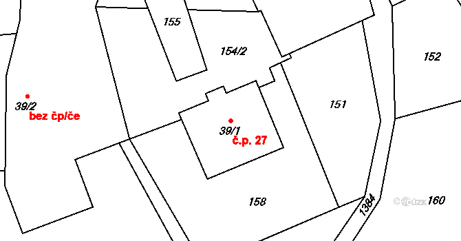 Lhota pod Radčem 27 na parcele st. 39/1 v KÚ Lhota pod Radčem, Katastrální mapa