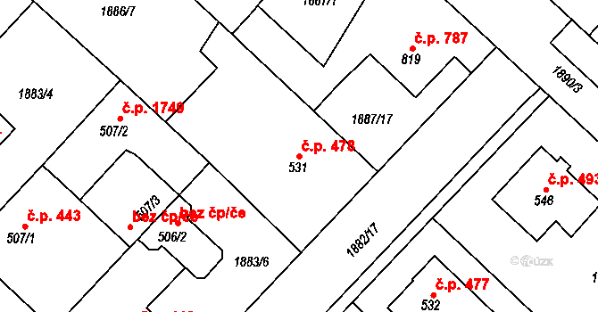 Tišnov 478 na parcele st. 531 v KÚ Tišnov, Katastrální mapa
