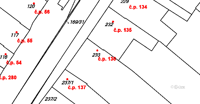 Vnorovy 136 na parcele st. 233 v KÚ Vnorovy, Katastrální mapa